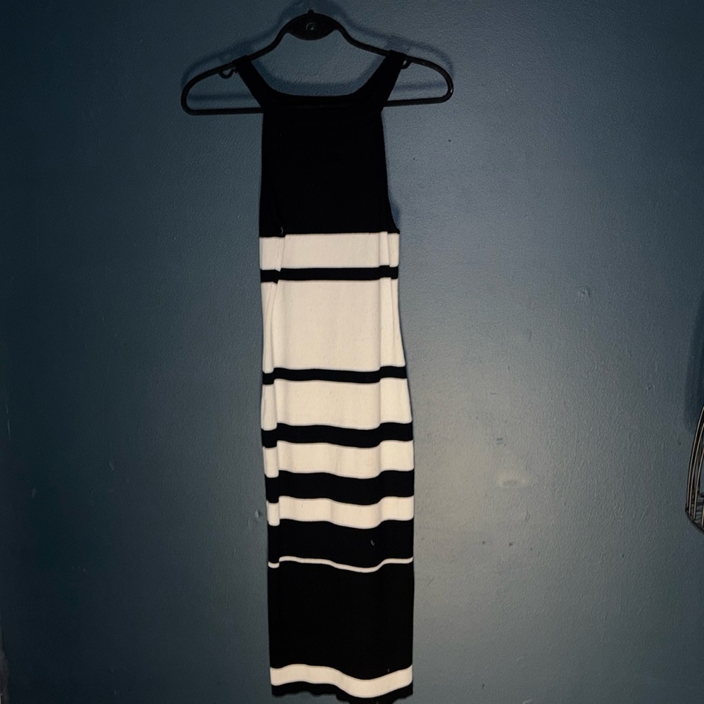 Say What? Women’s Knitted Striped Dress Black and White Size Medium